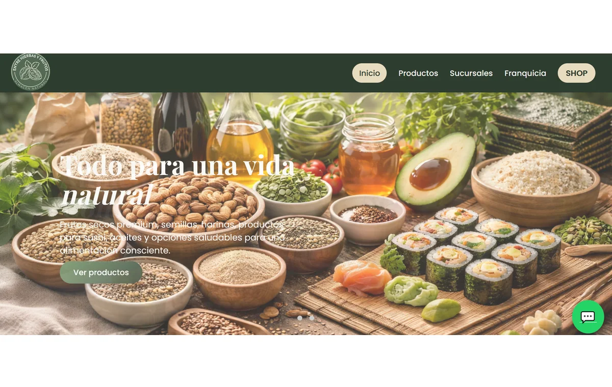Captura del sitio entrehierbasyfrutos.com.ar